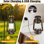 2 Modes Solar Lanterns Outdoor Waterproof, Rechargeable LED Flame Solar Lanterns Decorative Outdoor, Vintage Lantern Hanging Solar Lights for Yard, Porch, Camping, Patio, Garden, Cabin, Gifts (2 Pack)
