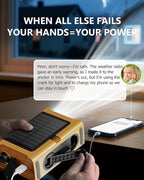 Emergency Weather Radio with Large Solar Panel, Efficient Hand Crank & Real 12000mAh Battery | AM/FM/NOAA Bands, LED Flashlight, Reading Lamp, SOS Alarm & Phone Charger for Camping, Blackout, Survival