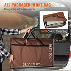 VEVOR Camping Kitchen Table, Folding Outdoor Cooking Table with Storage Carrying Bag, Aluminum Cook Station 3 Cupboard & Detachable Windscreen, Quick Set-up for Picnics, BBQ, RV Traveling, Brown