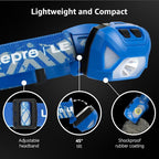 Lepro 320015 Battery Powered Headlamp - 1300Lux Super Bright LED Head Lamp with Red Light, IPX4 Waterproof Headlights for Outdoor Camping, Hiking, Hunting, Power Outages, Emergency, Hurricane - Blue