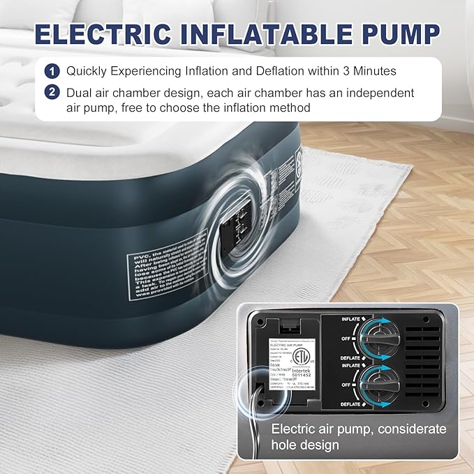 Outvita 18in Twin Air Mattress with Built-in Pump, Quick Assembly Comfort Luxury Blow Up Air Bed Self-Inflation/Deflation - Breathable and Flatness-Free for Guests and Home, Camping, Travel