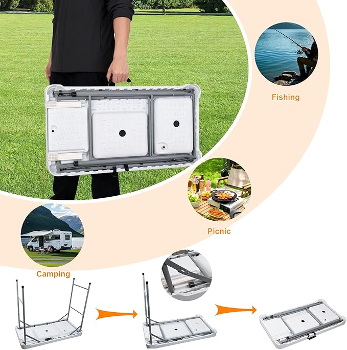 Fish Cleaning Table with 2 Sinks & Grid Rack - 42.5” Outdoor Fish Fillet Cleaning Station for Camping, Patio, Kitchen, RV & Beach