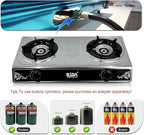 2 Burner Propane Gas Stove, Portable Stainless Steel Camping Stove with Auto-Ignition, Propane Burners for Cooking, Outdoor, Camping, RV & Emergency Use
