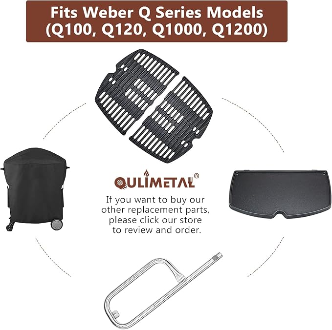 Q1200 Q1000 Griddle Replacement Parts for Weber Q1400, Q100, Q120, Q140 Series Gas Grills, 6558 Cast Iron Cooking Griddle Plate for Q100/1000 Series Gas Grills Accessories, 12.6 x 8.6 Inches