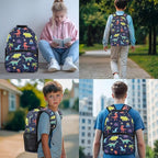 Cute Dinosaur Backpack with Lunch Bag Blue Bookbag Lightweight Trendy Kids Bookbag and Lunch Box Set Boys 4 Pcs School Bag for Boys 7-8 Hiking Daypack Travel Back to School Gifts