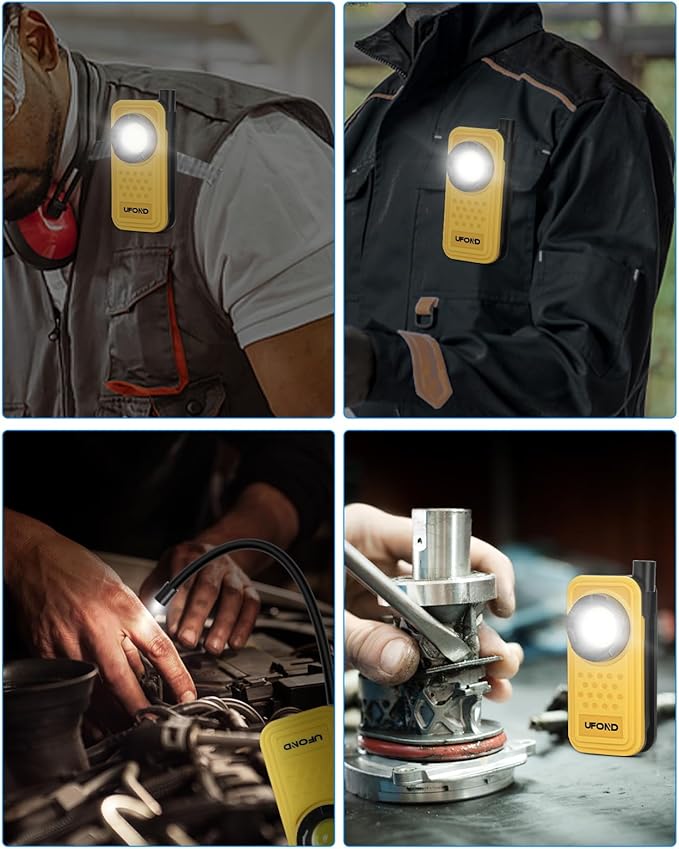 UFOND 800LM Rechargeable Flashlight,Lightweight Pocket Work Light Gooseneck Lamp,Dual Head Lamp Source 4 Mode Brightness,Magnetic Clip Aluminum Alloy Spotlight,for Repair Outdoor Camping Emergency