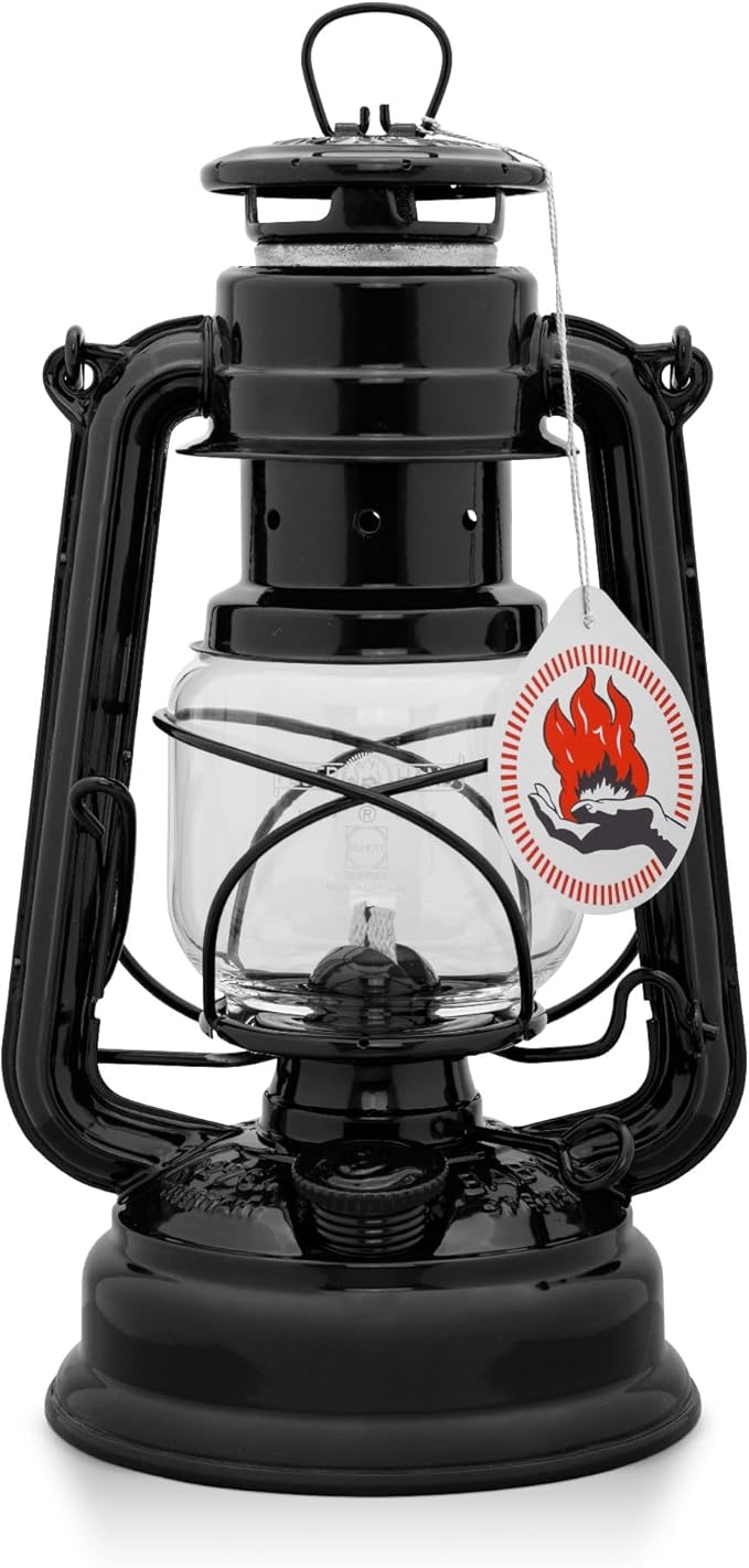Feuerhand Outdoor Kerosene Fuel Lantern, German Made Weather Resistant Baby Special 276 Galvanized Hurricane Lamp for Camping or Patio, 10 Inches, Black