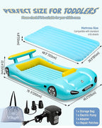 Vikua Inflatable Toddler Travel Bed with Safety Bumpers & Quick-Inflating Pump, Portable Blow Up Air Mattress for Kids with Carry Bag, for Home, Travel, Camping, Sleepovers, 330lbs Support (Blue)