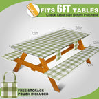 Picnic Table Cover with Bench Covers Vinyl Elastic Edges Fitted Rectangle Seat Tables Waterproof 3-Piece72X30in Set Outdoor Rectangular Folding Backing Tablecloth for Camping Over Size