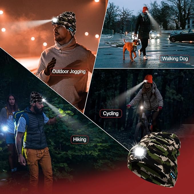 Gifts for Men, Rechargeable Bluetooth Music Unisex Beanie Hat with Light, Valentines Day Gifts for Him, Birthday Gifts for Men, Women, Camouflage