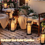 Wondise Solar Candles Outdoor Waterproof IP65 Rechargeable Solar Candles, Dusk to Dawn, Outdoor Pillar Candle for Camping Patio Porch Lanterns(3 Pack, 3" D x 5" H x 6" Hx 8" H)