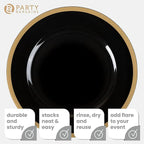 PARTY BARGAINS 13-Inch Charger Plates - 48 Pack, Black Gold Rim, Heavy-Duty Disposable Chargers for Elegant Dining - Ideal for Weddings and Formal Events