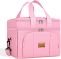 Rnivvi Lunch Box for Women, Double Decker Insulated Cooler Bag Lunch Bag Reusable Leakproof Tote Lunch Container with Strap for Work Family Picnic Hiking Camping, 18 Cans 12L, Large Adults, Pink