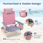 Tangkula Set of 4 Backpack Beach Chair, 5-Position Lay Flat Beach Chairs with Cooler Bag, 2 Cup Holders, Towel Bar, Lightweight Folding Beach Chair with Backpack Straps