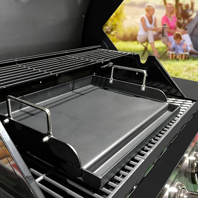 Cast Iron Griddle for Gas Grill, Stove Top Griddle, Nonstick Griddle top for Outdoor Gas & Charcoal Grills, 25" x16" Nonstick FlatTop Insert Cooking Pan for Weber Charbroil Dynaglo Grill