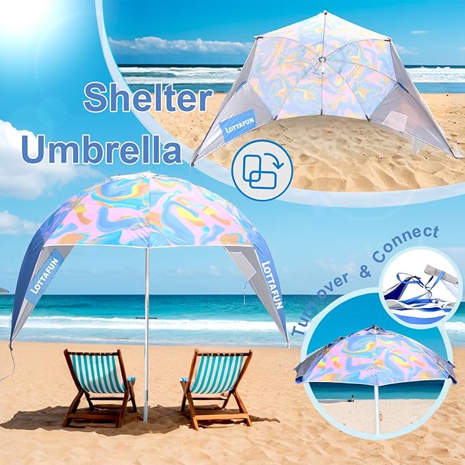 Beach Shelter Umbrella Premiere UPF 50+ Umbrella Shelter for Sun and Rain Protection for Adult (10-Foot,Blue Stripe)