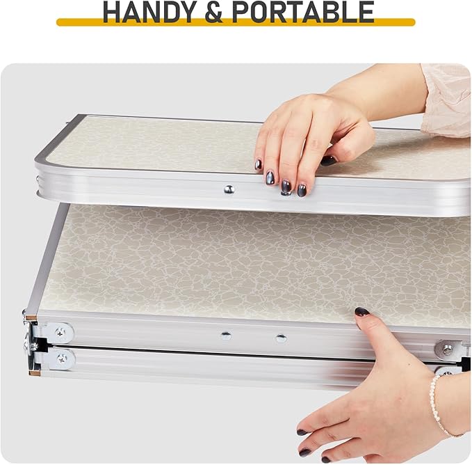 Folding Camping Table, Aluminum Folding Table with Carrying Handle, Lightweight, Portable Camping Table Waterproof for Outdoor Indoor Picnic Beach BBQ (White, 3ft)