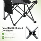 LET'S CAMP Oversized Outdoor Folding Camping Chair, 2 Pack Heavy Duty Arm Chairs with Cup Holder and Storage Bag, 350 LBS Weight Capacity, Grey
