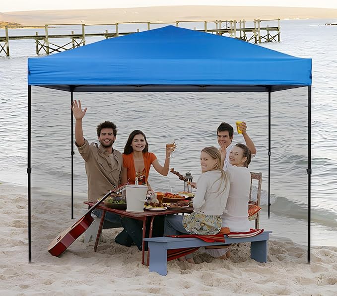 10×10FT Canopy Tent Replacement Top, Instant Pop Up Canopy Straight Leg Replacement Cover for Outdoor Garden Picnic, Camping(Blue, 10x10FT)