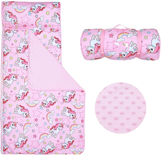 Kids Nap Mat Portable Slumber Bags with Removable Pillow and Blanket for Girls Boys, Lightweight Extra Large Sleeping Bag for Preschool Camping Daycare