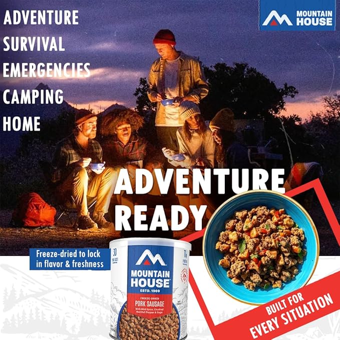 Mountain House Freeze-Dried Pork Sausage #10 Can – 150 Total Servings (6 Cans, 25 Servings Each) – Fully Cooked, Ready-to-Eat Emergency Canned Food Supply – High-Protein Survival Meat for Camping, Hiking & Long-Term Food Storage – 30-Year Taste Guarant...