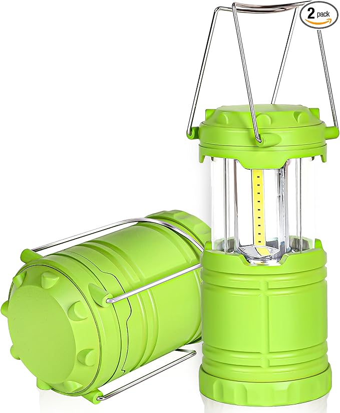 2-Pack LED Green Camping Lanterns, Portable Camping Lights, Outdoor Handled Lamps, Essential Emergency Lights for Power Outages, Hiking, Hurricane