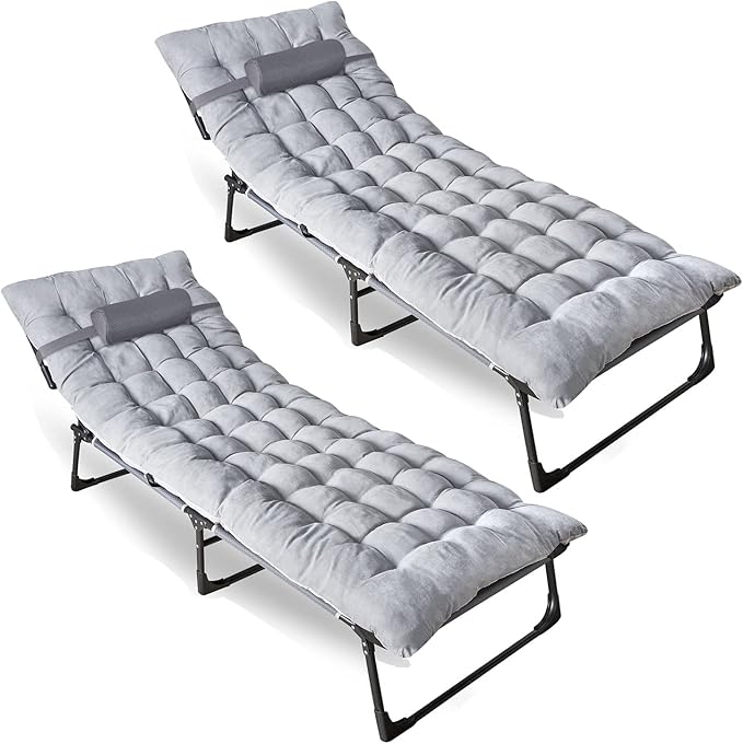 ZONETECH Folding Cot & Pad Mattress 4 Position Adjustable 2-Pack Portable,Premium Quality for Adult and Kids-Perfect for Camping, Travel,Patio,Beach,Indoor & Outdoor Activity with Carry Bag
