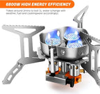 Odoland 3500W/6800W Windproof Camp Stove Camping Gas Stove with Fuel Canister Adapter, Piezo Ignition, Carry Case, Portable Collapsible Stove Burner for Outdoor Backpacking Hiking and Picnic