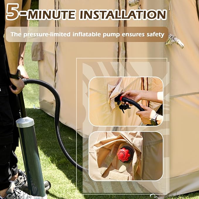 YOLENY Inflatable Tents for Camping, 6-12 Person Blow Up Tent with TPU Skylight, Canopy, Mesh Windows, Stove Jack & Pump, 4 Season Large Inflatable Tent, Waterproof & Windproof
