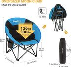 KingCamp Oversized Saucer Round Camping Chair Portable Padded Outdoor Folding Chair for Adult with Cup Holder Back Pocket Carry Bag, Support Up to 300lbs, Blue