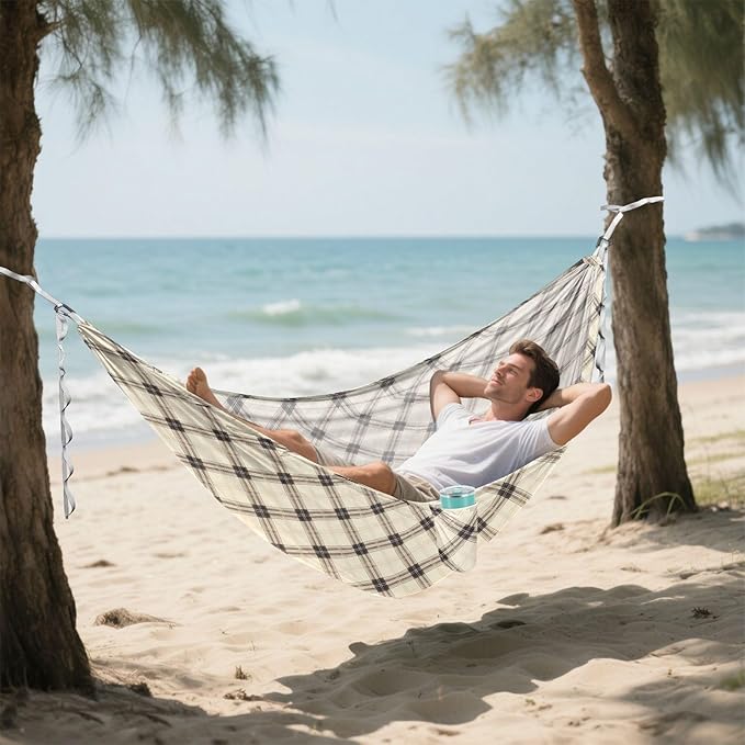 White Buffalo Plaid Check Camping Hammocks Portable Folding Hammock for Camping & Hiking Essential