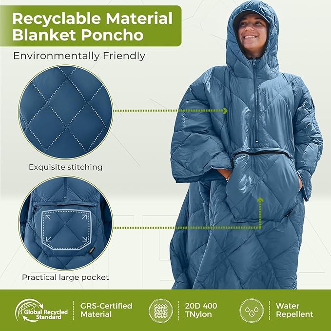 ATEPA Wearable Sleeping Bag, Recycled Warm Winter Camping Blanket Wearable Poncho for Outdoor, Stadium Sports Women Men