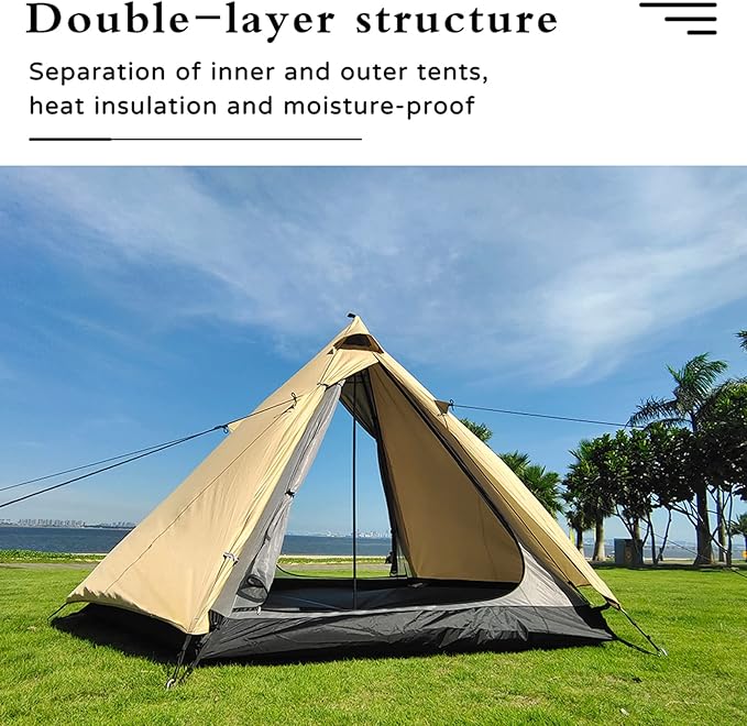 Large Space Pyramid Tipi Tent Ultralight Family Camping Tent Windproof Outdoor Teepee Tent for Adults 4 Person Double Layer Tents