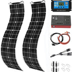 400 Watt Solar Panel Kit, 2 × 200 Watt Flexible Solar Power Panel Photovoltaic Module with 40A Solar Charge Controller & Inverter Monocrystalline Solar Panel for Camping Off Grid Battery Boat