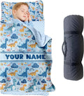 Personalized Toddler Nap Mat for Preschool, Custom Name Kids Sleeping Bag for Daycare, Kindergarten Roll Up Sleeping Mat with Removable Pillow and Soft Blanket, Fun Themes for Boys & Girls
