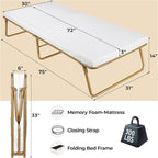 MAMIZO Folding Bed 75" x 31", Rollaway Bed with Mattress for Adults, Metal Frame with Memory Foam Mattress, Guest Bed for Bedroom,Office,Camp,No Assembly Required,Gold