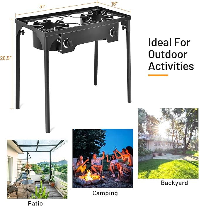 Giantex Outdoor Double Burner Stove, High Pressure 2 Burner Stand Max. 150,000 BTU total, 0-20 PSI Regulator Detachable Legs, Portable Dual Propane Grill Burner Stove for Camping Picnic Cookout
