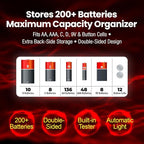Battery Daddy Storage & Organizer Case w/Light and Tester, Stores & Protects Over 200 Batteries, Double-Sided, Clear Locking Lid, Secure Latches & Portable Handle- Black (Batteries Not Included)