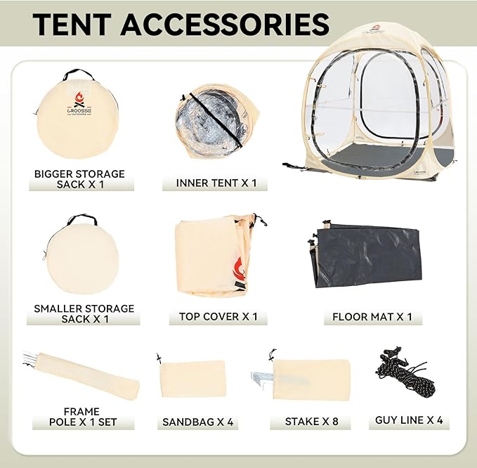 Sports Tent Pop Up Shelter – Waterproof Outdoor Bubble Tent with Floor Mat & Top Cover, 2/4 Person Clear Bubble Tents for Sports Events, Camping, Cheering and Fishing