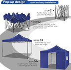 COBIZI Pop Up Canopy Heavy Duty Sidewalls, Commercial Heavy Duty Pop Up Tent for Parties All Weather Waterproof and UV 50+ Wedding Tent with Roller Bag (Deep Blue - 10x10FT)