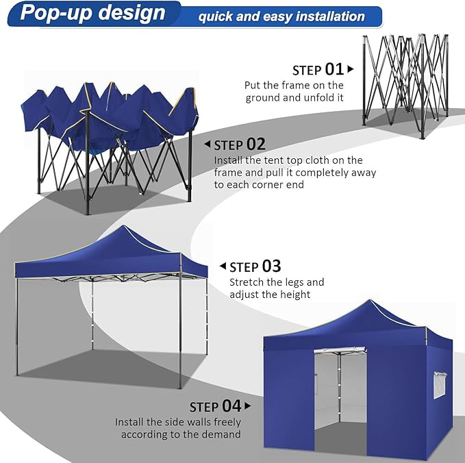 COBIZI Pop Up Canopy Heavy Duty Sidewalls, Commercial Heavy Duty Pop Up Tent for Parties All Weather Waterproof and UV 50+ Wedding Tent with Roller Bag (Deep Blue - 10x10FT)