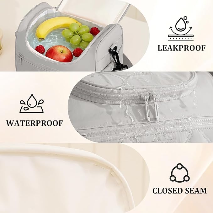 Lunch Bag for Women Insulated,Lightweight Soft Lunch Box with Straps,Reusable Leakproof Lunch Cooler for Work Meal Camping Beach,Grey