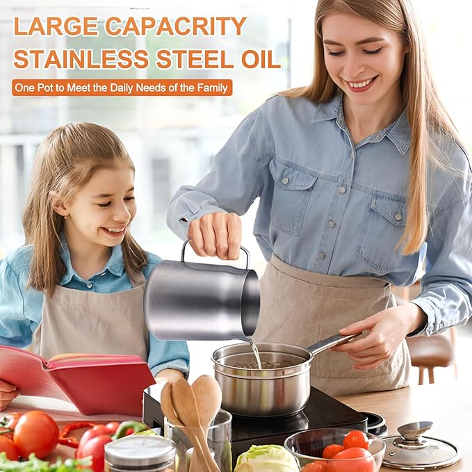 68oz Stainless Steel Deep Fryer Pot with Basket and Oil Strainer, Multifunctional Deep Frying, Small Stove Top deep fry for Kitchen and Camping, Steel Pour Pot for French Fries, Chicken (2L)