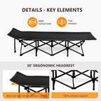 VINGLI Folding Camping Cot Bed,Camping Cots for Adults with Mattress, Cots for Sleeping with Pillow 1200D Layer Oxford for for Guest-Grey & Black