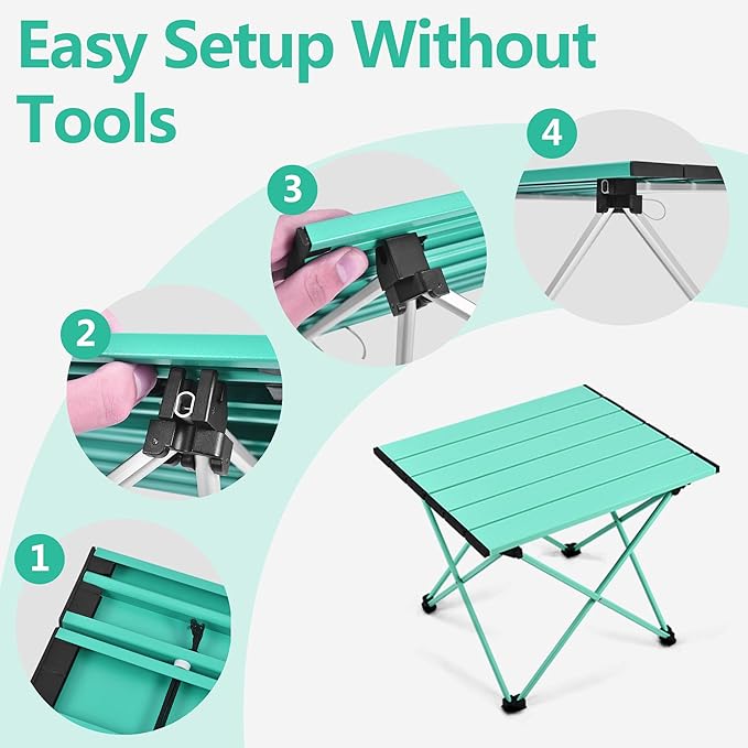Grope Camping Table with Aluminum Table Top, Folding Beach Table Easy to Carry, Prefect for Outdoor, Picnic, BBQ, Cooking, Festival, Beach, Home (Sky Blue-S)