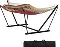 2 Person Double Hammock with Adjustable Steel Stand & Pillow, Heavy Duty Portable Outdoor Hammock Set, MAX 450 LBS Weight Capacity for Patio, Garden, Beach, Backyard