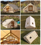 Large Luxury Inflatable Camping Tent Cotton Canvas Tent, Breathable and Waterproof Air Tent with Skylight and Stove Jack Hole for for 4-6-8-10 Person Family Camping