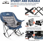 Oversized Rocking Camping Chair, Fully Padded Camp Chairs for Adults with Side Pocket and Cup Holder, Heavy-Duty 400lbs Capacity, Blue & Gray