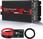 2000W Power Inverter 24V to 110V 120V AC Pure Sine Wave Inverter for RV Truck Camping,Outdoor Off-Grid Power Converter with LCD Display,Wired Controller,AC Outlets USB Ports(24V-2000Watts)