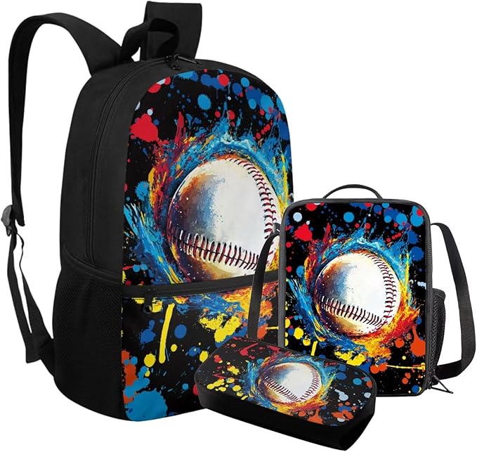 Rnyleeg Soccer Theme Backpack for Boys Novelty School Backpack with Lunchbox Set Large Capacity 3 Pcs Bookbag Set for Primary School Mochilas Para NiñA